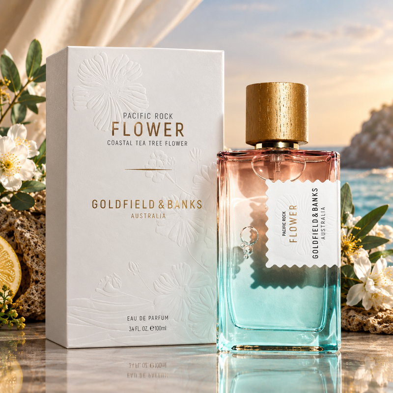 Goldfield And Banks Pacific Rock Flower Eau de Parfum Spray by Goldfield And Banks - angled view showing bottle design and branding
