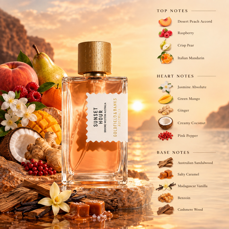 Goldfield And Banks Sunset Hour Eau de Parfum Spray by Goldfield And Banks - front view of the unisex eau de parfum bottle