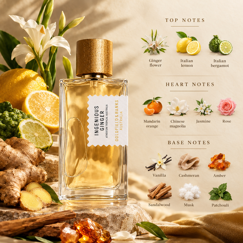 Goldfield And Banks Ingenious Ginger Eau de Parfum Spray by Goldfield And Banks - front view of the unisex eau de parfum bottle