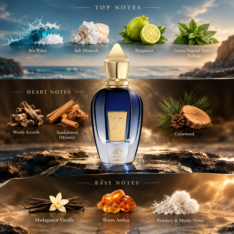 Xerjoff 40 Knots Eau de Parfum Spray by Xerjoff - front view of the unisex eau de parfum bottle