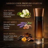 Giorgio Armani Code Profumo Olfactory Notes Breakdown: Green Apple, Green Mandarin, Cardamom, Lavender, Nutmeg, Tonka Bean and Golden Amber