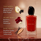 Giorgio Armani Si Passione Olfactory Notes Pyramid Breakdown: Sparkling Pear, Blackcurrant, Red Rose, Vanilla and Cedarwood
