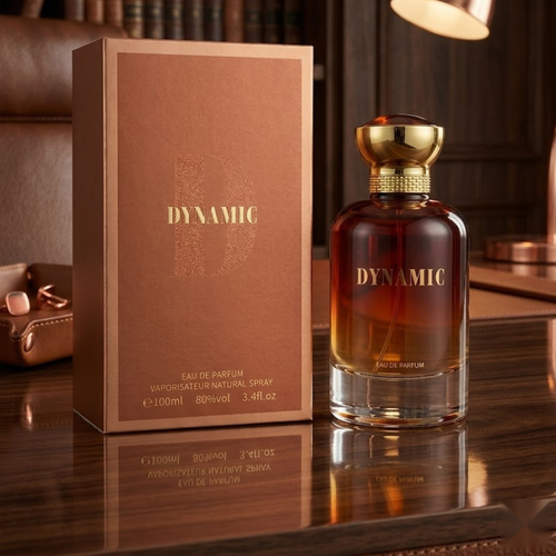 "Bharara Beauty Dynamic EDP Spray 3.4oz / 100ml for Men brown perfume bottle and branded box."