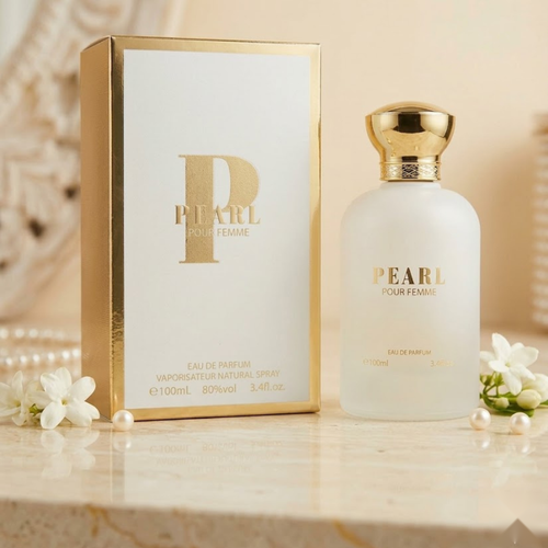 "Bharara Beauty Pearl Pour Femme EDP Spray 3.4oz / 100ml white perfume bottle and matching branded box."