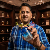 "Perfumes Stop owner holding a bottle of Bharara Beauty Prestige Pour Homme EDP Spray 3.4oz / 100ml."