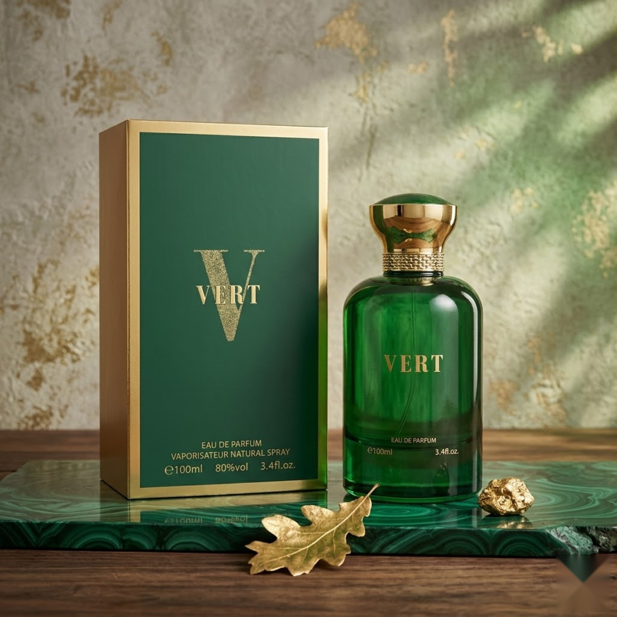 "Bharara Beauty Vert for Men EDP Spray 3.4oz / 100ml green perfume bottle and matching branded box."