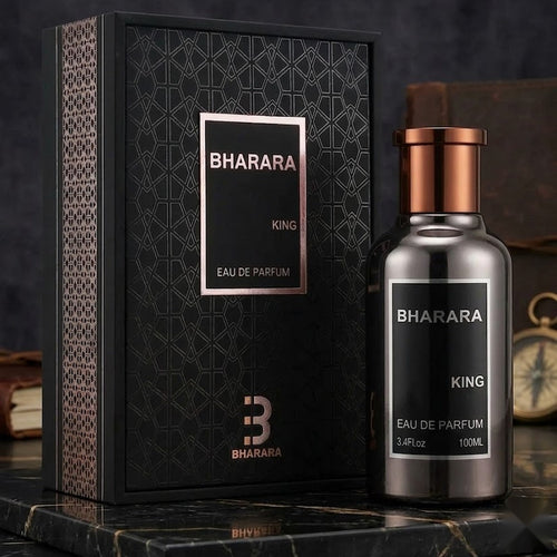 "Bharara King Parfum Spray 100ml perfume bottle and black branded box."