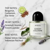 Byredo Sunday Cologne Eau de Parfum - Olfactory Fragrance Notes Infographic
