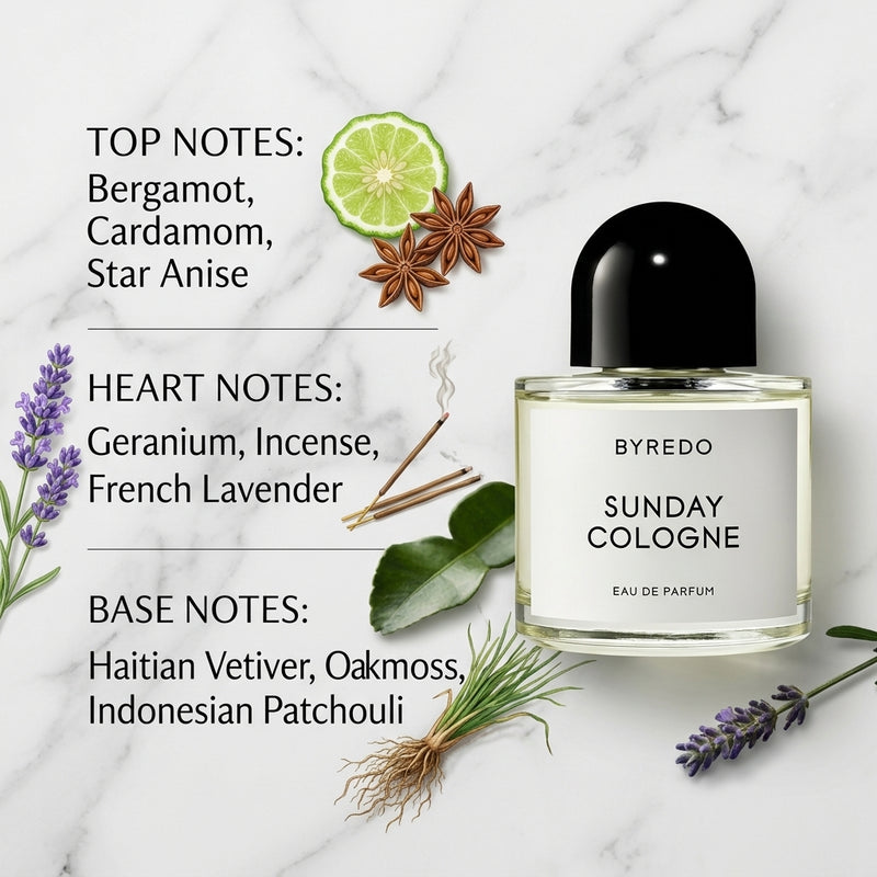 Byredo Sunday Cologne Eau de Parfum - Olfactory Fragrance Notes Infographic