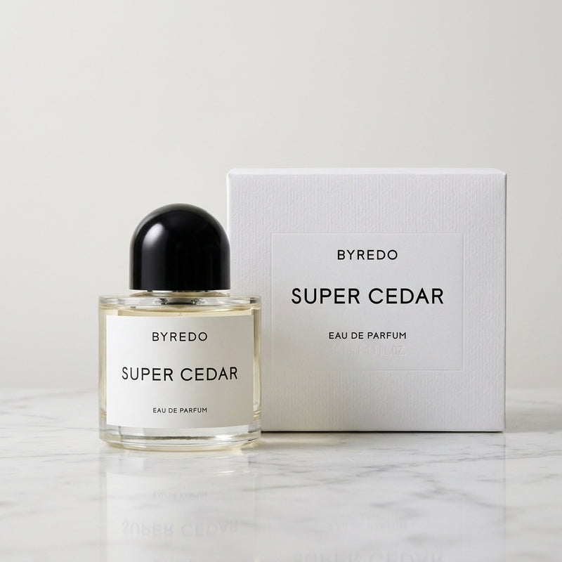 Byredo Super Cedar Eau de Parfum - Retail Box and Bottle Packshot