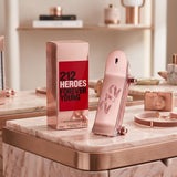 "Carolina Herrera 212 Heroes Forever Young EDP Spray 2.7oz / 80ml perfume bottle and matching pink box."