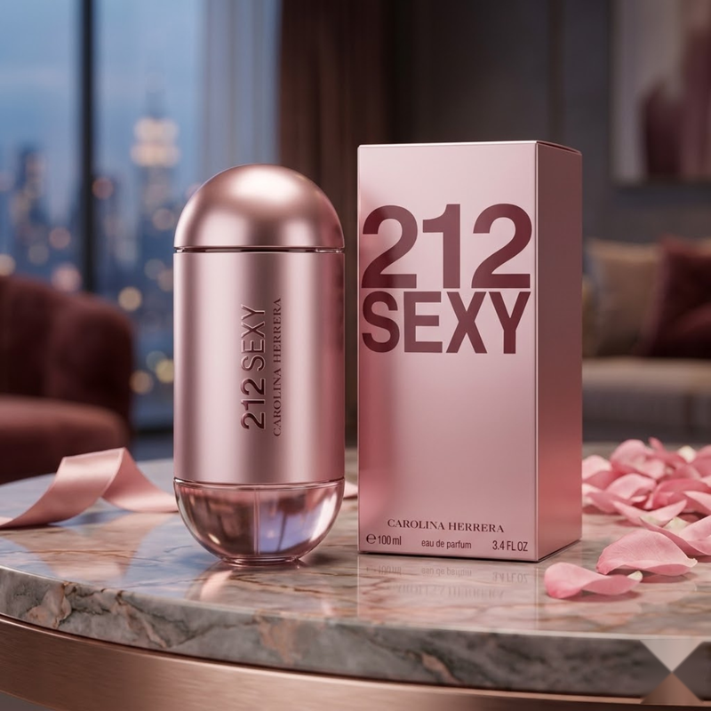"Carolina Herrera 212 Sexy EDP Spray 3.4oz / 100ml perfume bottle and matching pink box."