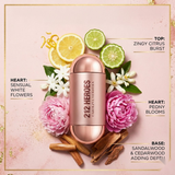 "Carolina Herrera 212 Sexy perfume bottle displayed with citrus fruits, flowers and decorative fragrance ingredients."