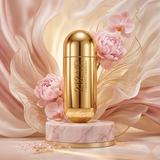 "Carolina Herrera 212 VIP Are You on The List? NYC EDP Spray 2.7oz / 80ml gold perfume bottle displayed in an elegant decorative setting."