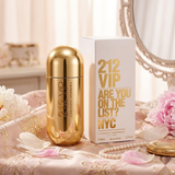 "Carolina Herrera 212 VIP Are You on The List? NYC EDP Spray 2.7oz / 80ml perfume bottle and matching gold box."