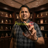 "Perfumes Stop owner holding a bottle of Carolina Herrera 212 VIP BLACK OWN THE PARTY NYC EDP Spray 3.4oz / 100ml."