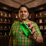"Perfumes Stop owner holding a bottle of Carolina Herrera 212 VIP MEN WINS Limited Edition EDP Spray 3.4oz / 100ml."