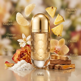 "Carolina Herrera 212 VIP Wild Party perfume bottle displayed with citrus fruits, flowers and decorative fragrance ingredients."