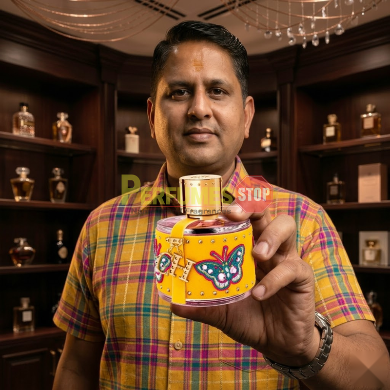 "Perfumes Stop owner holding a bottle of Carolina Herrera CH Beauties Limited Edition Eau De Parfum EDP Spray 3.4oz / 100ml."