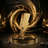 "Carolina Herrera New York Bad Boy Gold Fantasy EDT Spray 3.4oz / 100ml perfume bottle displayed in an elegant gold decorative setting."