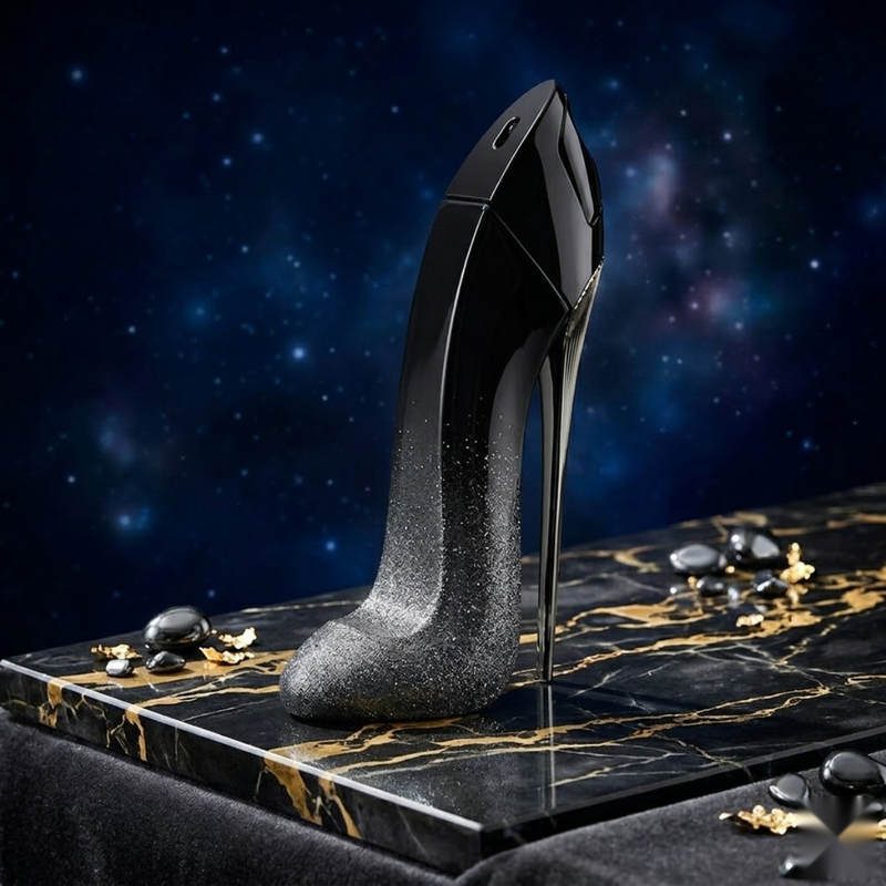 "Carolina Herrera New York Good Girl Suprême EDP Spray 2.7oz / 80ml perfume bottle displayed in an elegant setting."