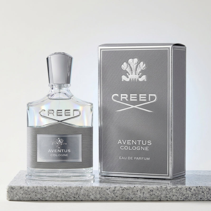 Creed Aventus Cologne Eau de Parfum Bottle and Retail Box Presentation