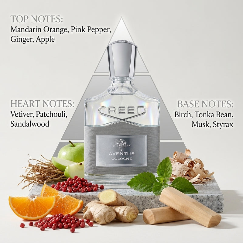 Creed Aventus Cologne Fragrance Notes Pyramid Breakdown Infographic