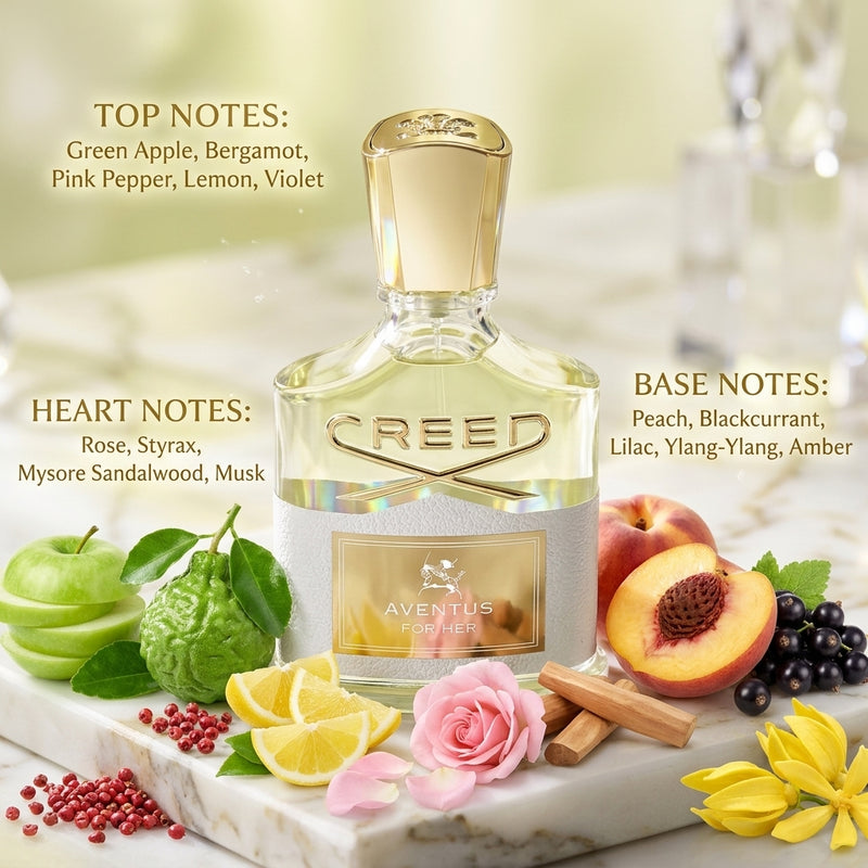 Creed Aventus For Her Fragrance Notes Pyramid Breakdown Infographic