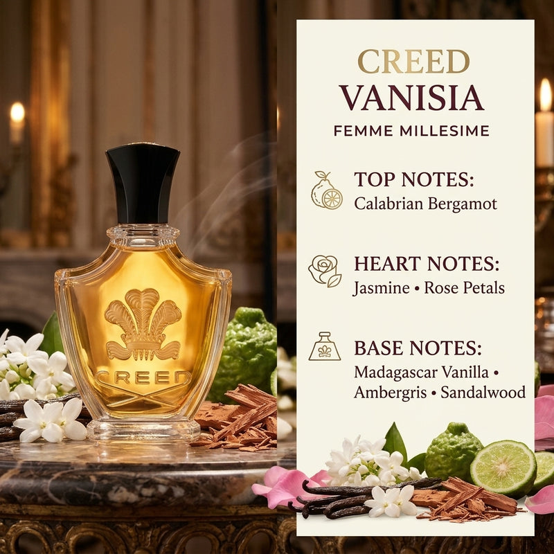 Creed Vanisia Femme Millesime Eau de Parfum Fragrance Notes Pyramid Breakdown Infographic