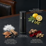 "Emporio Armani He Cologne for Men EDT perfume bottle displayed with yuzu, sage, cardamom and decorative fragrance ingredients."