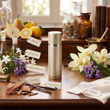 "Emporio Armani SHE / ELLE EDP perfume bottle displayed with jasmine, flowers and decorative fragrance ingredients."