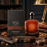 "Emporio Armani STRONGER WITH YOU ABSOLUTELY Parfum Spray 1.7oz / 50ml perfume bottle and matching black box with silver detailing."