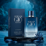 "Giorgio Armani Acqua di Gio Profondo EDP Spray 4.2oz / 125ml perfume bottle and matching dark blue box."