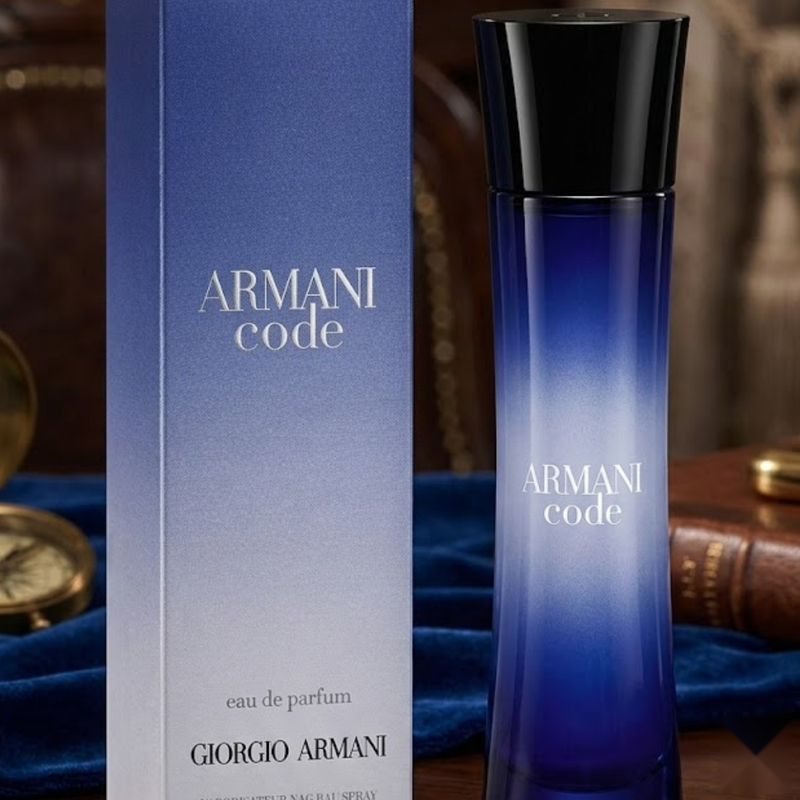 "Giorgio Armani Armani Code EDP Spray 2.0oz / 60ml perfume bottle and matching blue box."