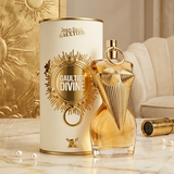 "Jean Paul Gaultier DIVINE GAULTIER EDP Refillable Spray 3.4oz / 100ml perfume bottle and matching white box with gold detailing."