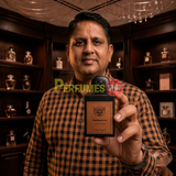 "Perfumes Stop owner holding a bottle of Lorenzo Pazzaglia Carbonara Extrait de Parfum"
