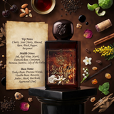 "A perfume bottle labeled 'Coffee Passion' by Lorenzo Pazzaglia, styled with cinnamon, coconut, Arabica coffee, hazelnuts, dates, chocolate, caramel, coconut milk, tonka bean, heliotrope, and other fragrance ingredients against a warm, elegant background."