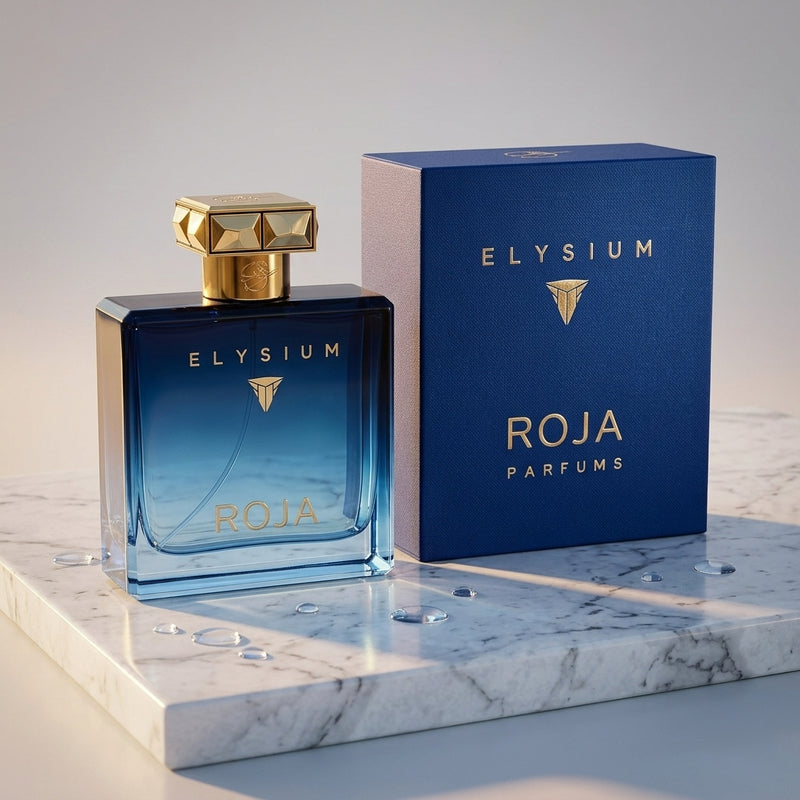 Roja Parfums Elysium Parfum Cologne Bottle and Luxury Presentation Packaging Box