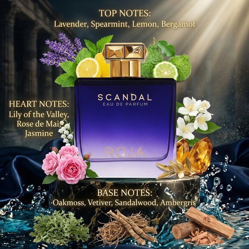 Roja Parfums Scandal Pour Homme Olfactory Fragrance Notes Ingredients Pyramid - Top, Heart, Base Notes