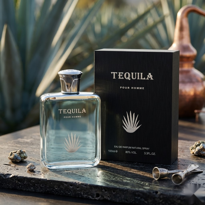 "Tequila Pour Homme EDP Spray 3.3oz / 100ml blue perfume bottle and black branded box."