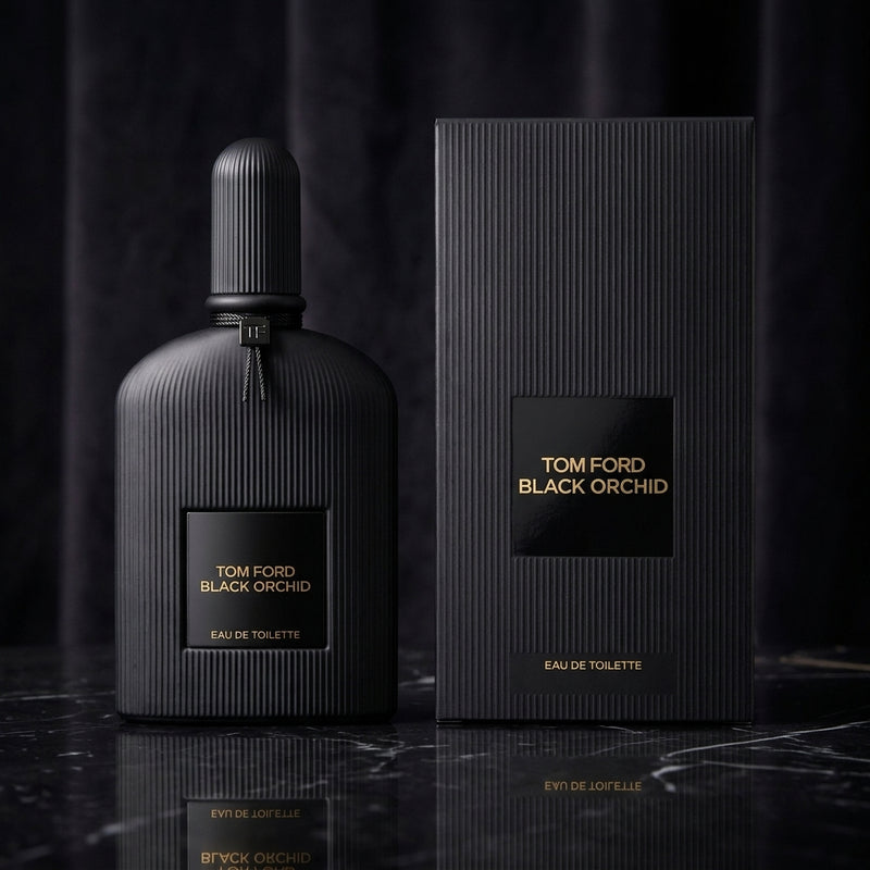 Tom Ford Black Orchid Eau de Toilette Retail Box and Bottle Packshot