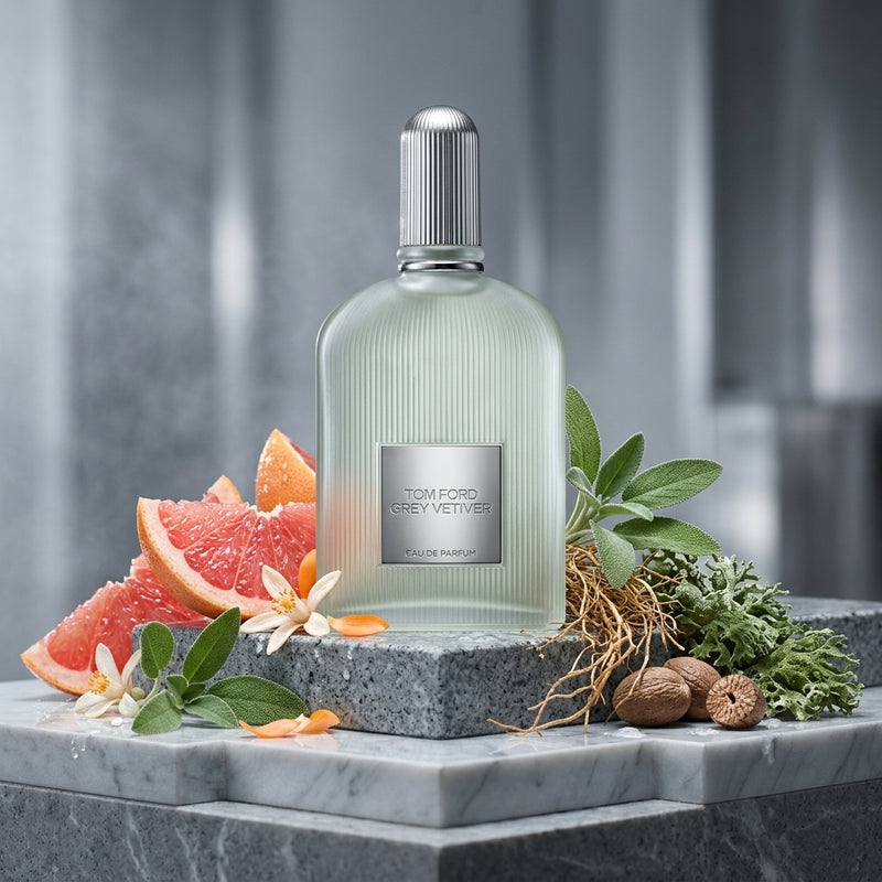 Tom Ford Grey Vetiver Eau de Parfum Luxury Editorial Hero Shot