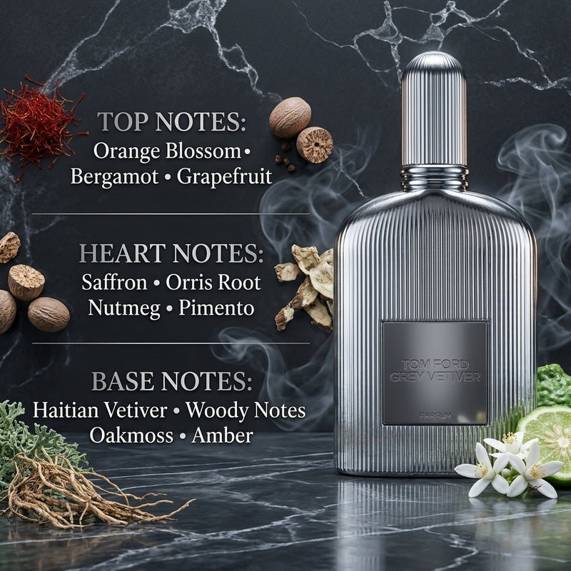 Tom Ford Grey Vetiver Parfum Olfactory Notes Breakdown Infographic