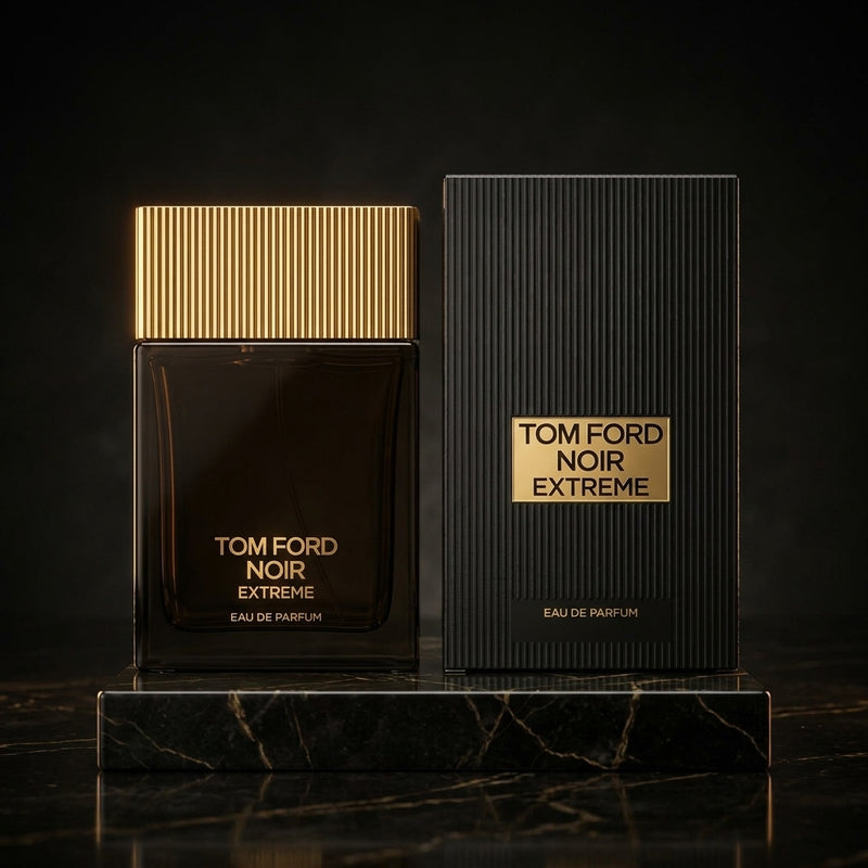 Tom Ford Noir Extreme Eau de Parfum Retail Box and Bottle Packshot
