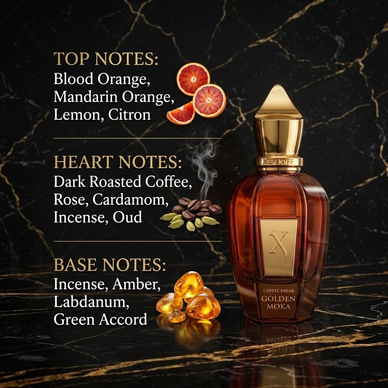 Xerjoff Golden Moka Eau de Parfum - Olfactory Fragrance Notes Infographic