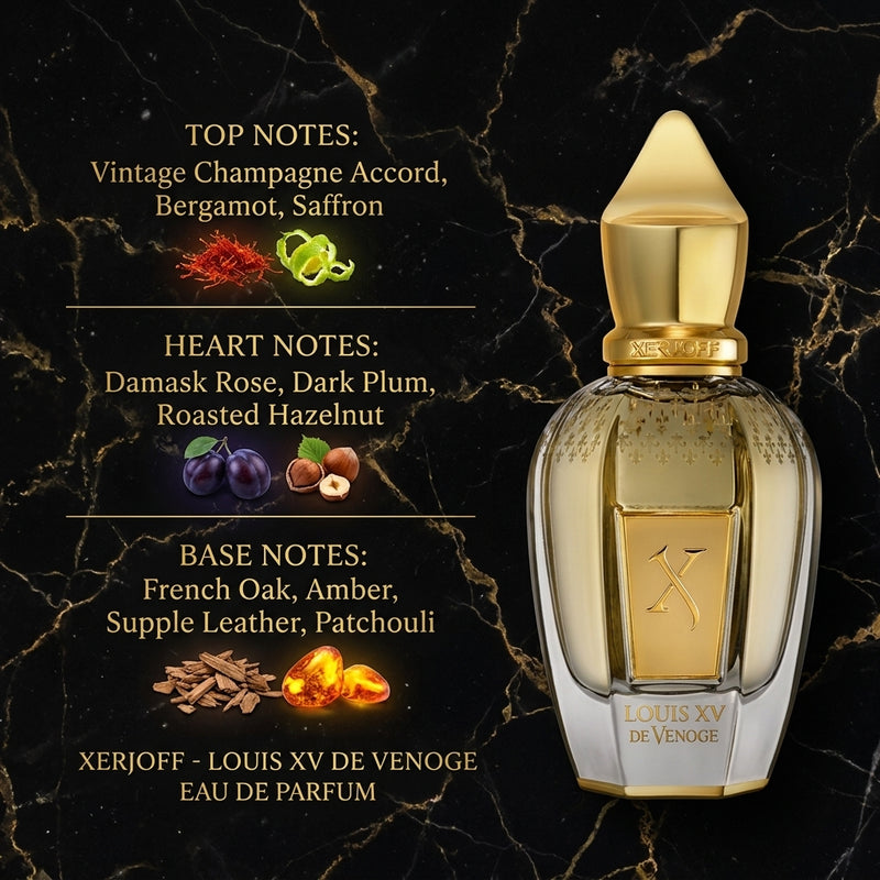 Xerjoff Louis XV de Venoge Eau de Parfum Olfactory Fragrance Notes Infographic